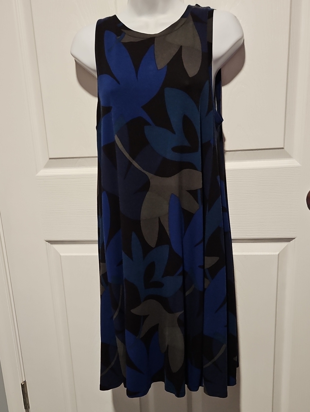 LOFT Black & Blue Abstract Floral Midi Dress